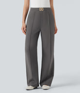 High Waisted Straight Leg Work Pants with Pockets