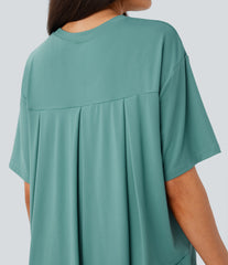 Round Neck Short Sleeve High Low Asymmetric Hem Casual Top