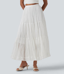 High Waisted Contrast Mesh Maxi Skirt