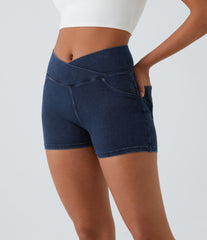 Halara Flex™ High Waisted Crossover Pocket Denim Casual Shorts 3"