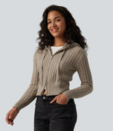 Hooded Zip Fly Cable Knit Casual Cardigan