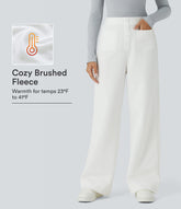 High Waisted Pockets Straight Leg Fleece Casual Pants