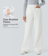 High Waisted Pockets Straight Leg Fleece Casual Pants