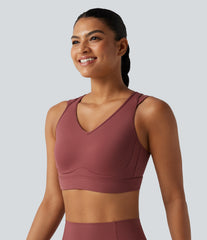 High Support V-neck Backless Adjustable Buckle Non-Removable Pad Running Sports Bra