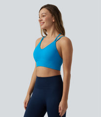 OneForm Seamless Flow Low Support V Neck Crisscross Backless Built-in Bra Cropped Yoga Sports Bra