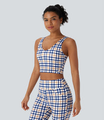 V Neck Plaid InstantCool Cropped Yoga Tank Top