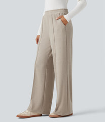 High Waisted Thermal Casual Straight Leg Pants with Pockets