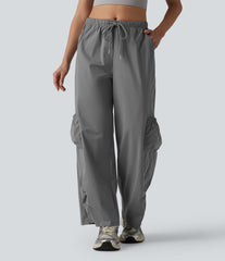 Mid Rise Drawstring Baggy Workout Cargo Pants with Pockets