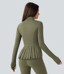 SoftlyZero™ Stand Collar Thumb Hole Pockets Pleated Zipper Slim Jacket-UPF50+