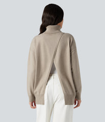 High Neck Long Sleeve Work Sweater-Front and Back Wearable