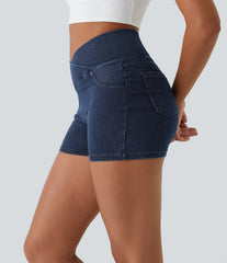 Halara Flex™ High Waisted Crossover Pocket Denim Casual Shorts 3"