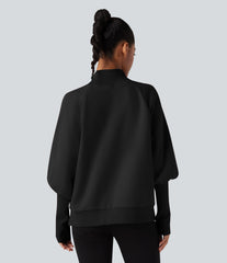 Mock Neck Bishop Long Sleeve Fleece Casual Sweatshirt