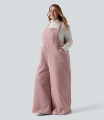 Adjustable Straps Casual Teddy Plus Size Overalls with Pockets