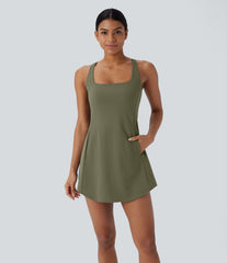 SoftlyZero™ Plush Cut Out Pocket 2-Piece Mini Yoga Active Dress