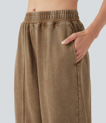 Mid Rise Washed French Terry Casual Cotton Joggers with Pockets