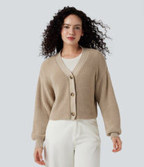 V-neck Long Sleeve Waffle Casual Cardigan