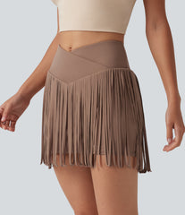 Halara UltraSculpt™ Cool Quick Dry Crossover High-waisted 2-in-1 Fringe Hem Bodycon Mini Party Skirt-UPF50+