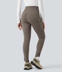 High Waisted Tummy Control Fleece Hiking Leggings with Pockets
