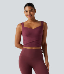 SoftlyZero™ Airy Sweetheart Neck Crossover Built-in Bra InstantCool Running Tank Top-UPF50+