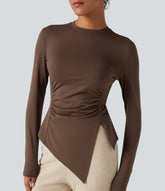 Long Sleeve Ruched Split Hem Casual T-Shirt