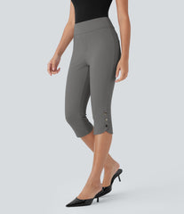 High Waisted Pocket Snap Work Pedal Pusher Pants