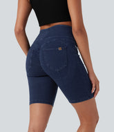 Halara Flex™ High Waisted Scrunch Butt Lifting Stretchy Knit Denim Casual Shorts with Pockets