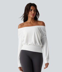 Off Shoulder Long Sleeve Oversize InstantCool Quick Dry Yoga Sports Top