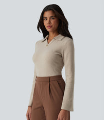 Ribbed Flounce Long Sleeve Work Top
