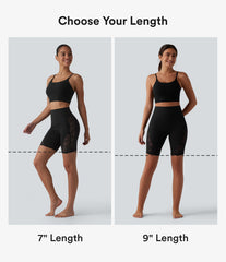 Halara UltraSculpt™ High Waisted Tummy Control Contrast Lace Yoga Biker Shorts 9'' with Pocket