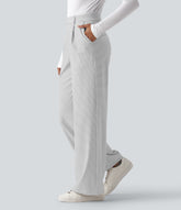 High Waisted Straight Leg Stripe Work Pants with Pockets
