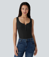 Ribbed Henley Neck Slim Casual Tank Top