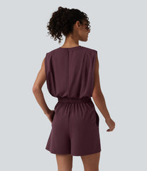 Round Neck Sleeveless Tie-front InstantCool Casual Romper with Pockets-Easy Peezy-UPF50+