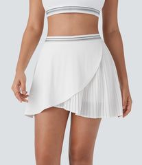 Mid High Waisted 2-in-1 Pocket Pleated Asymmetric Hem Quick Dry Mini Tennis Skirt