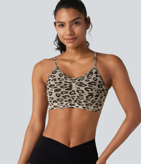 OneForm Seamless Flow Leopard Print Adjustable Straps Ruched Built-in Bra Yoga Sports Bra