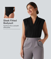 V Neck Sleeveless Work Bodysuit