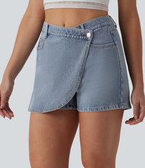 Halara Flex™ Asymmetric Mid Rise Denim Casual Skort with Pockets