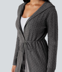 Hooded Long Sleeve Drawstring Casual Longline Cardigan