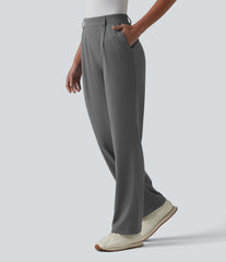 High Waisted Straight Leg Quick Dry Golf Pants with Pockets-UPF40+