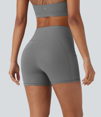Faux Leather High Waisted Pocket Yoga Biker Shorts 4''