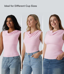 Halara Cotton Jersey Cowl Neck Sleeveless Built-in Bra Casual Top B-DD Cups