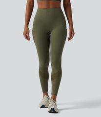 Halara UltraSculpt™ High Waisted Tummy Control Scrunch Contrast Mesh Training 7/8 Leggings with Pockets