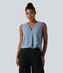 Wrinkle-Resistant V Neck Sleeveless Oversized Work Blouse