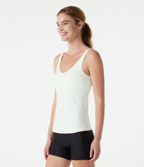V Neck Built-in Bra Running Tank Top-Longer Length