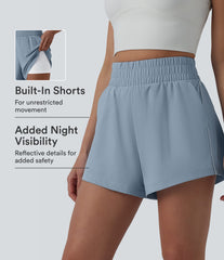 Breezeful™ Reflective High Waisted 2-in-1 Quick Dry Workout Shorts with Pockets