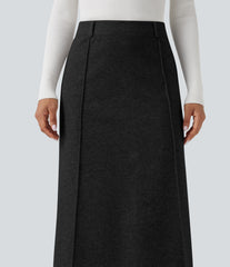 High-waisted Split Midi Fleece Casual A-line Skirt