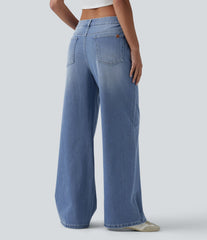 Halara Flex™ Mid Rise Washed Baggy Wide Leg Casual Jeans with Pockets