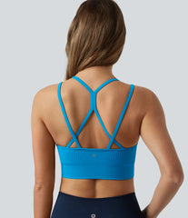 OneForm Seamless Flow Low Support V Neck Crisscross Backless Built-in Bra Cropped Yoga Sports Bra