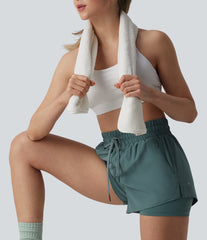 High Waisted Drawstring 2-in-1 Running Shorts with Pockets