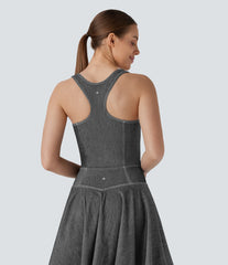 Halara Flex™ Square Neck Racerback InstantCool Washed Denim Tennis Bodysuit