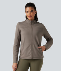 Stand Collar Long Sleeve Zip Fly Fleece Hiking Jacket with Pockets